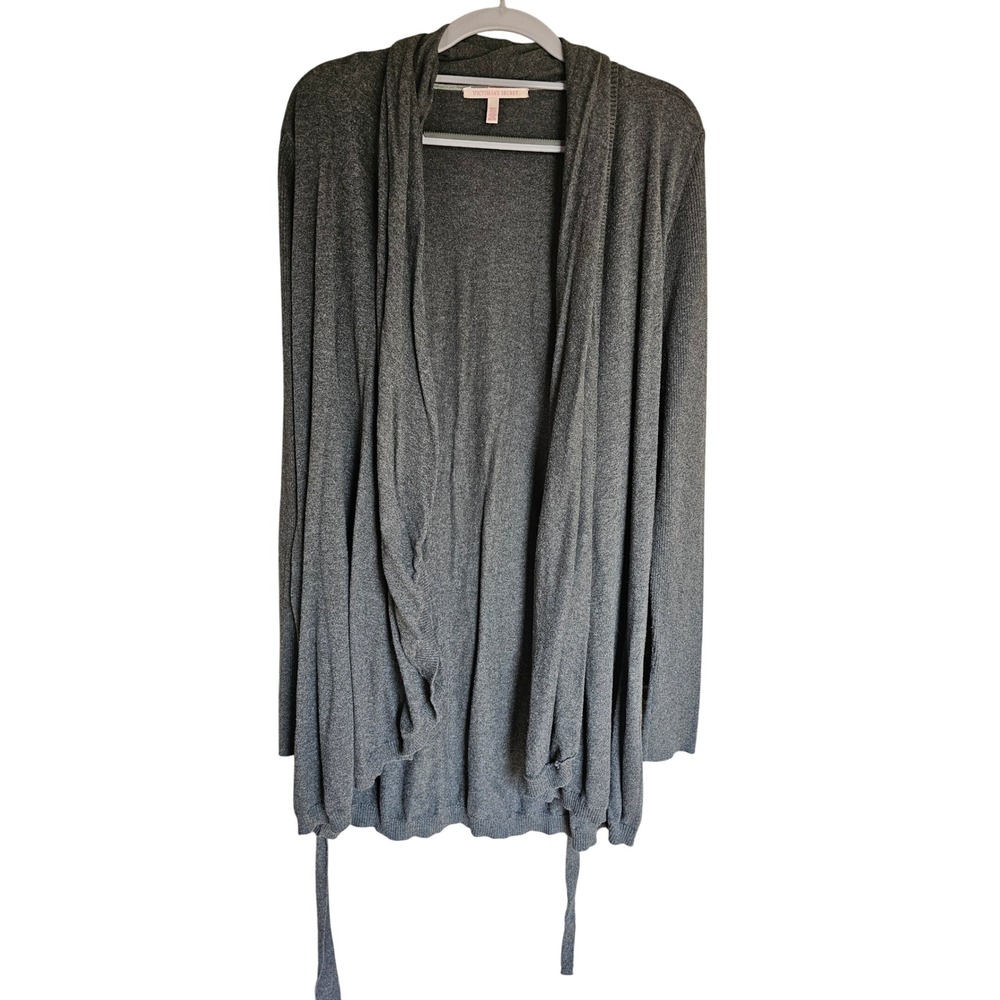 Victoria's Secret Cardigan Wrap Wmns M belted Gry Cashmere Blend Knit Open Front